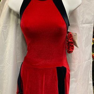 GK Deep Red & Black Adult Small Halter Velvet Figure Ice Skating Dress SK732